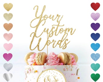 Custom Words cake topper, customised new italic glitter cake topper, gold glitter cake topper, any words, party celebrate cupcake