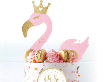 Flamingo cake topper kit, Flamingo topper, Flamingo cake glitter cupcake topper gold glitter cake topper Flamingo invite, custom cake topper