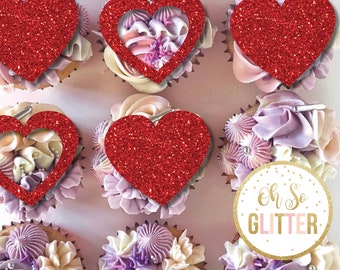 Valentines Heart Variety cupcake toppers, love cake topper, glitter topper, personalised topper customised topper, valentines day custom