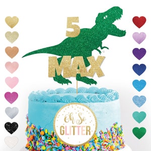 Custom Dinosaur topper, Green Dinosaur, Green cake topper, glitter cake topper, custom, personalised,Dinosaur, Dino, any name, T Rex