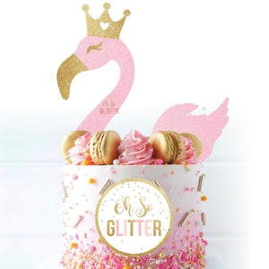 Flamingo cake topper kit, Flamingo topper, Flamingo cake glitter cupcake topper gold glitter cake topper Flamingo invite, custom cake topper