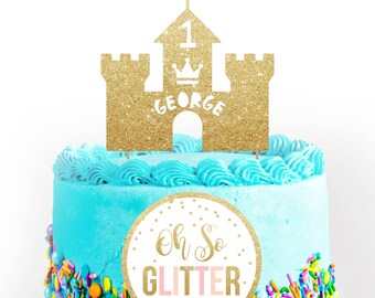 Glitter Personalized Disney Princess Tinkerbell Castle Cake Topper