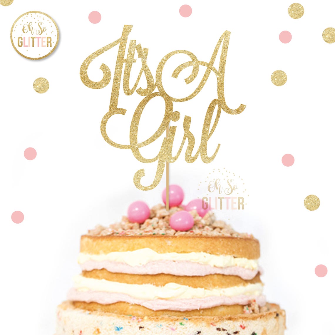 Its a Girl Cake Topper Girl Cake Topper Glitter Cake Topper | Etsy
