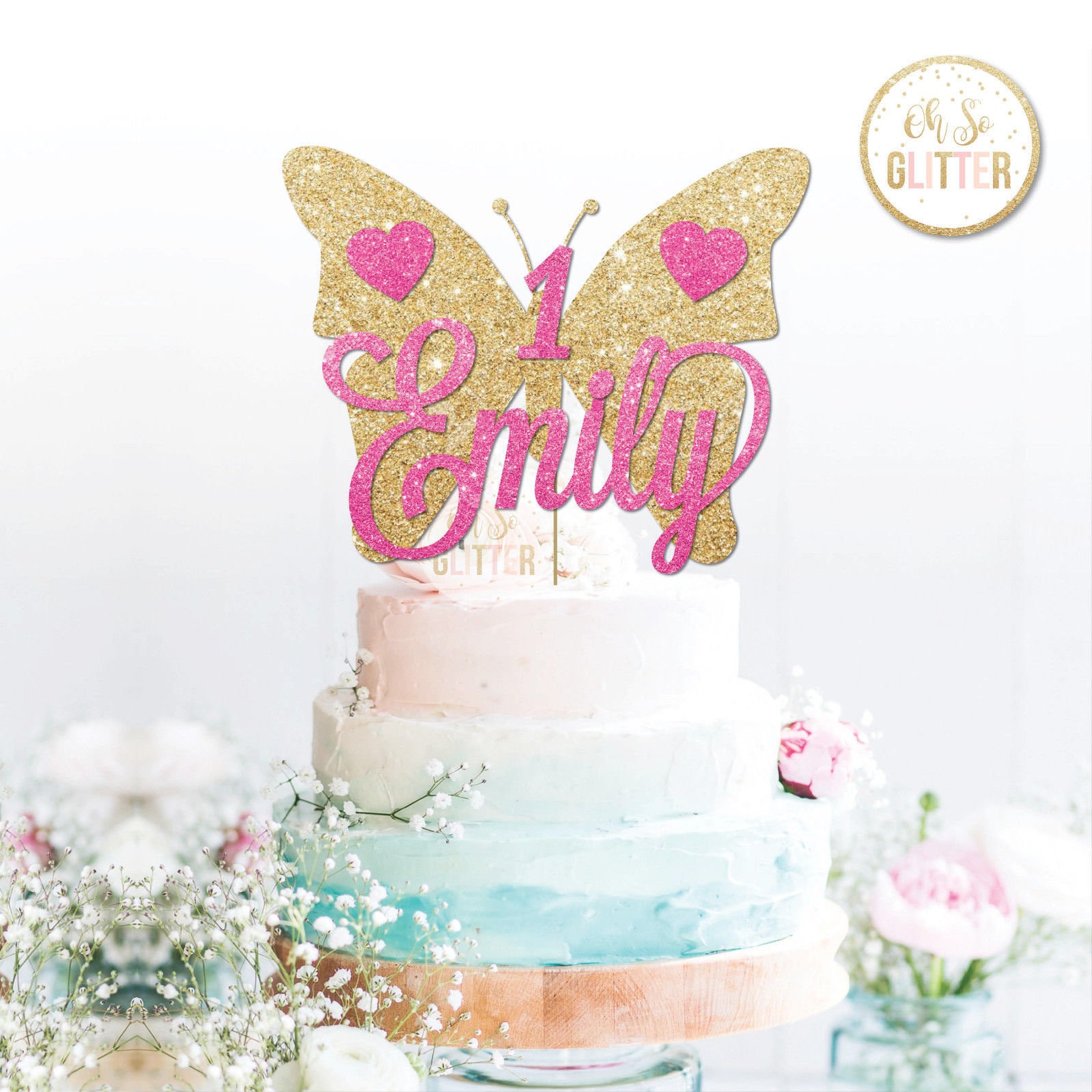 Happy Birthday Cake Topper Anniversaire, Or Decoration Gateau Joyeux  Anniversaire avec Rose Violet Papillon Gâteau Cupcake Topper, Paillettes  Topper