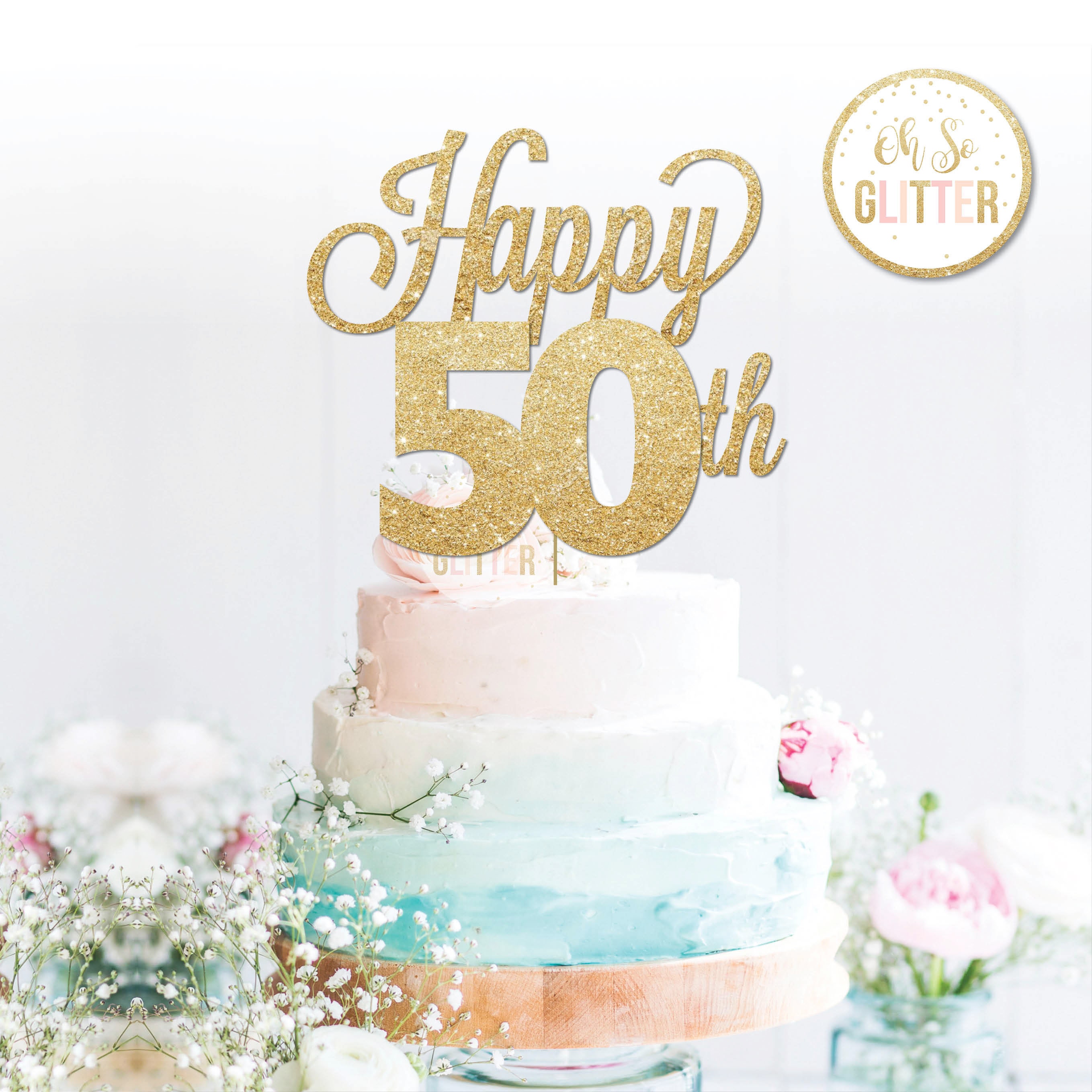 Happy 50th Cake Topper Anniversary Birthday Gold Cake Etsy