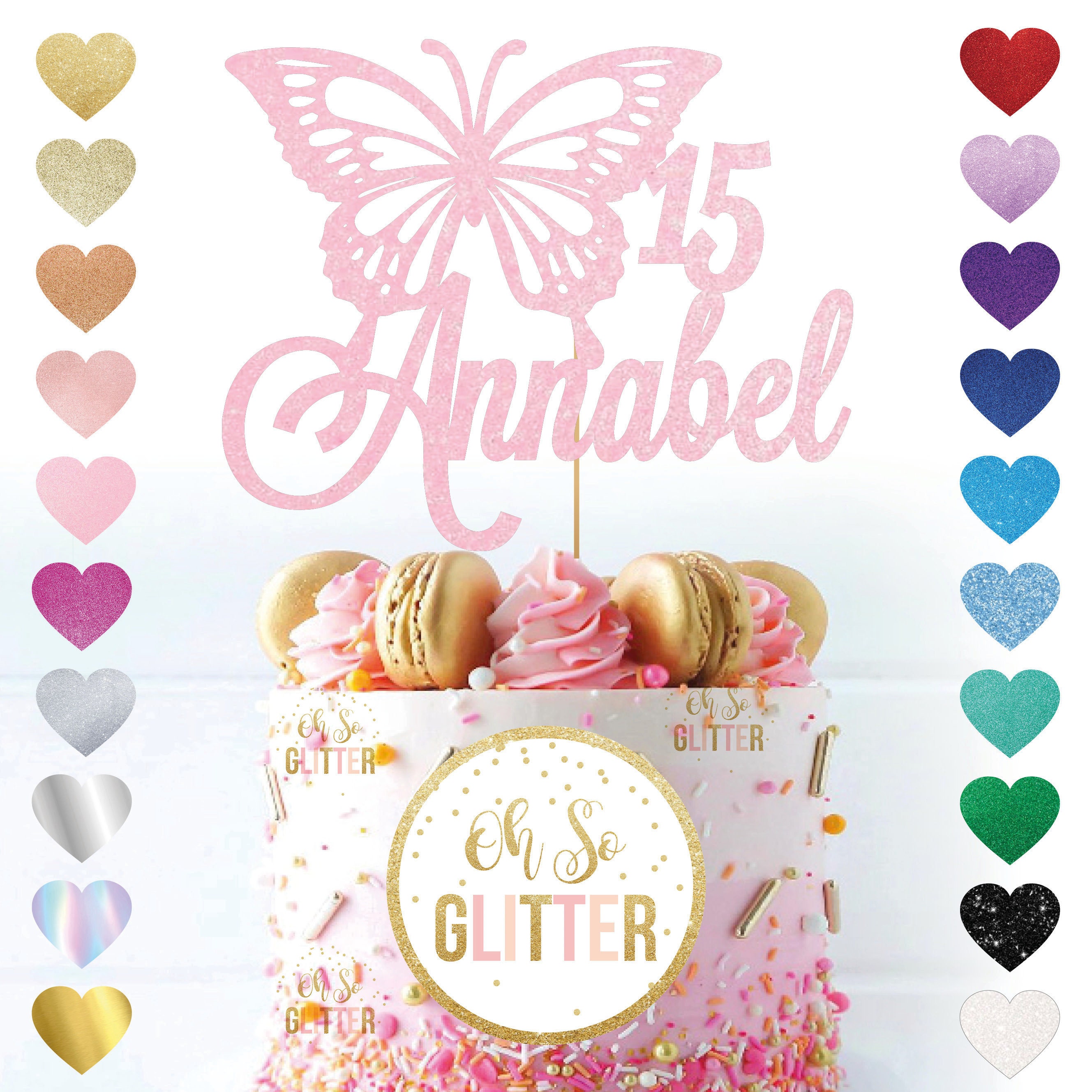 Custom Butterfly Cake Topper Glitter Topper Butterfly Cake Name Personalised Age 
