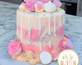 Custom cake charm topper, glitter cake topper, large cake topper personalised cake topper glitter cake topper, any wording name personalized