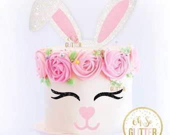 Bunny ears large kit cake topper, happy easter, easter cake topper, glitter bunny rabbit
