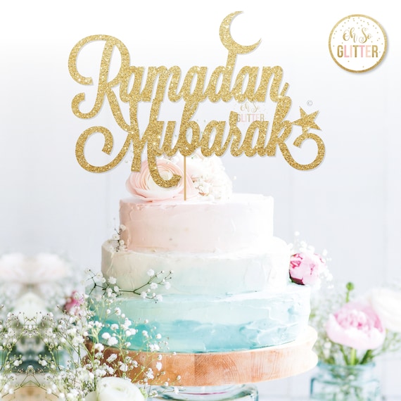 Eid Mubarak Ramadan Cake Toppers Gold Glitter Hajj Mubarak DIY Cake Decor Topper