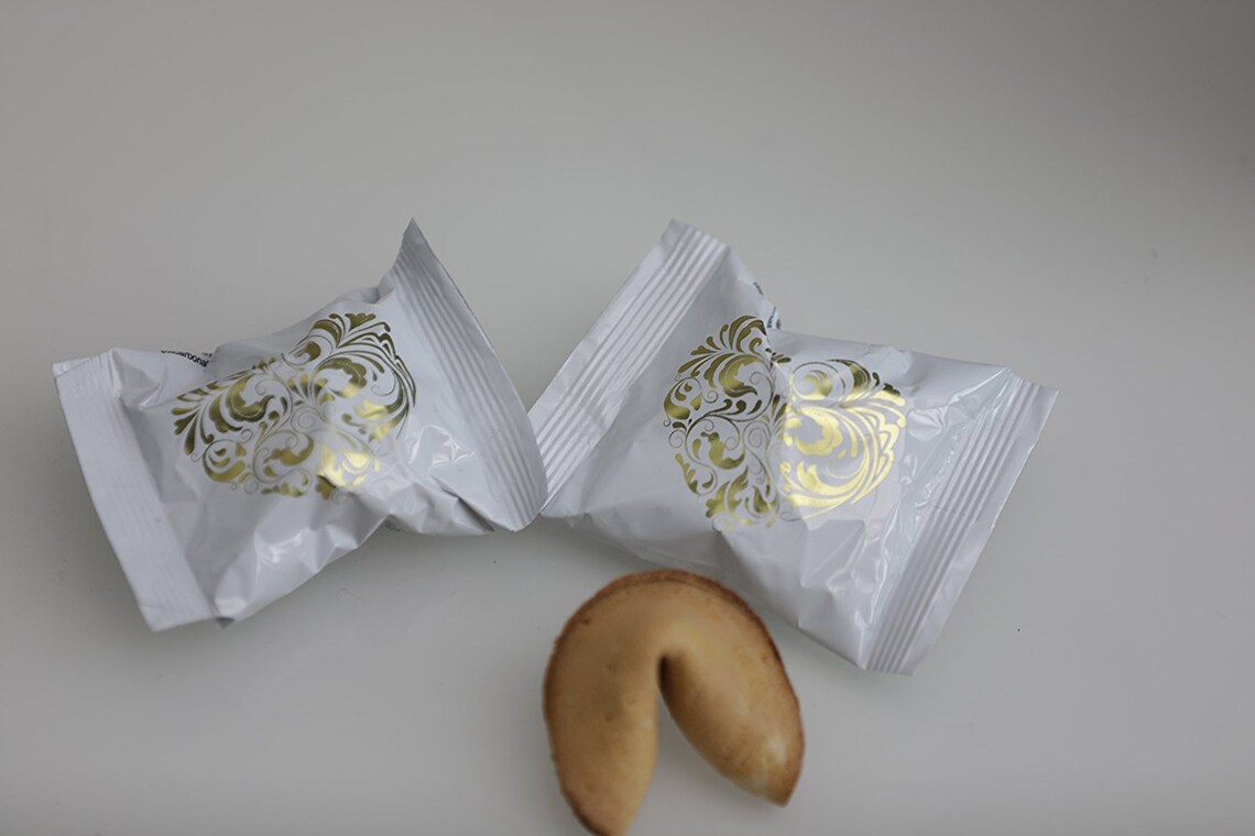 20 Wedding Fortune Cookies Wrapped in a White Foil Wrapper Etsy