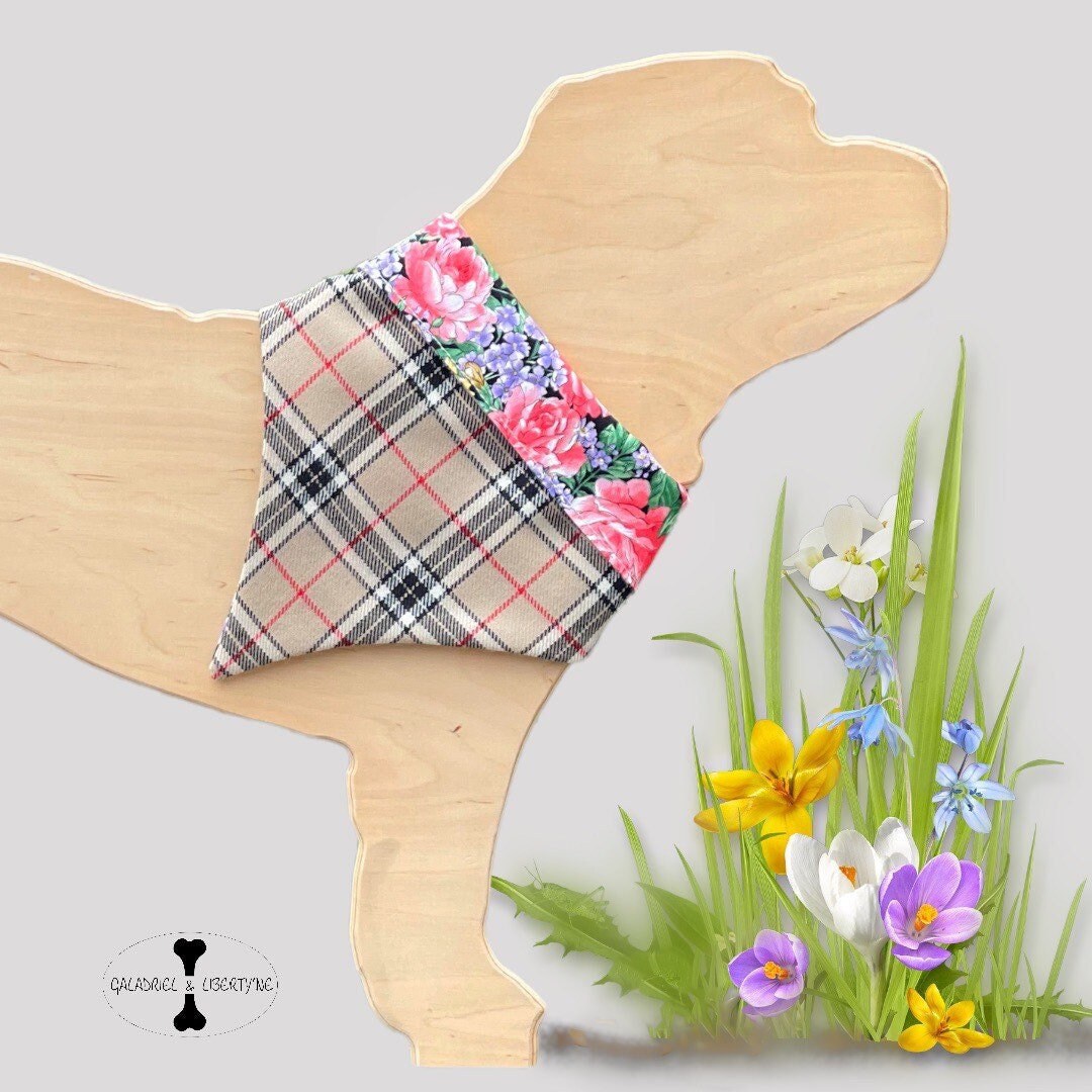 Foulard Bandana //Chelsea// Pour Chien, Réversible, en Tartan Écossais Beige, Design Exclusif