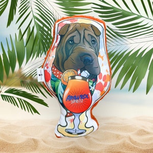 Toy //Spritz Dog// soft plush, Apérol Spritz glass, shar pei, for dog or cat, with squeaker image 1