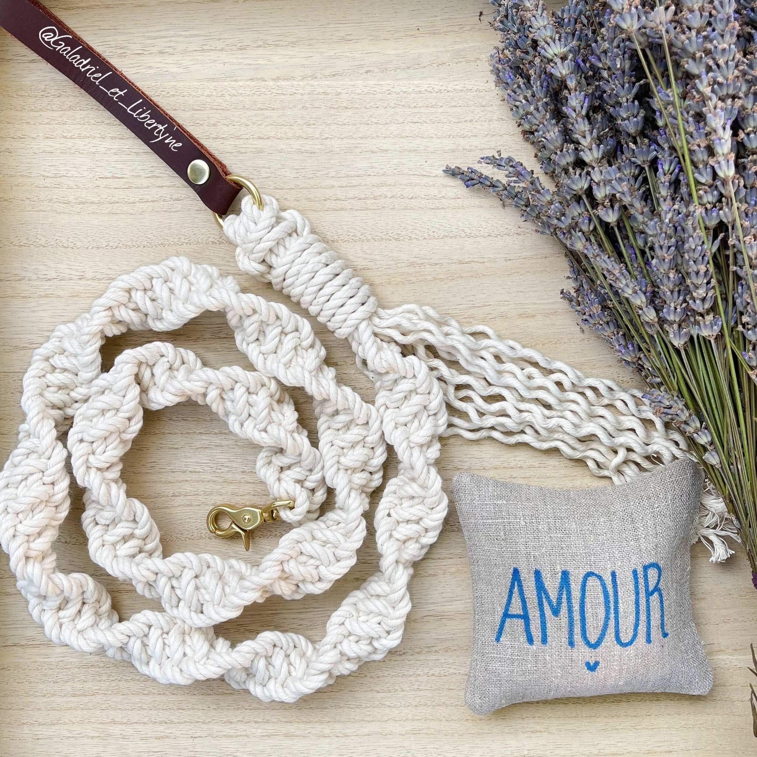 Laisse //Cream// Pour Chien, en Corde Tissée Macramé, Style Boho Chic, Design Unique
