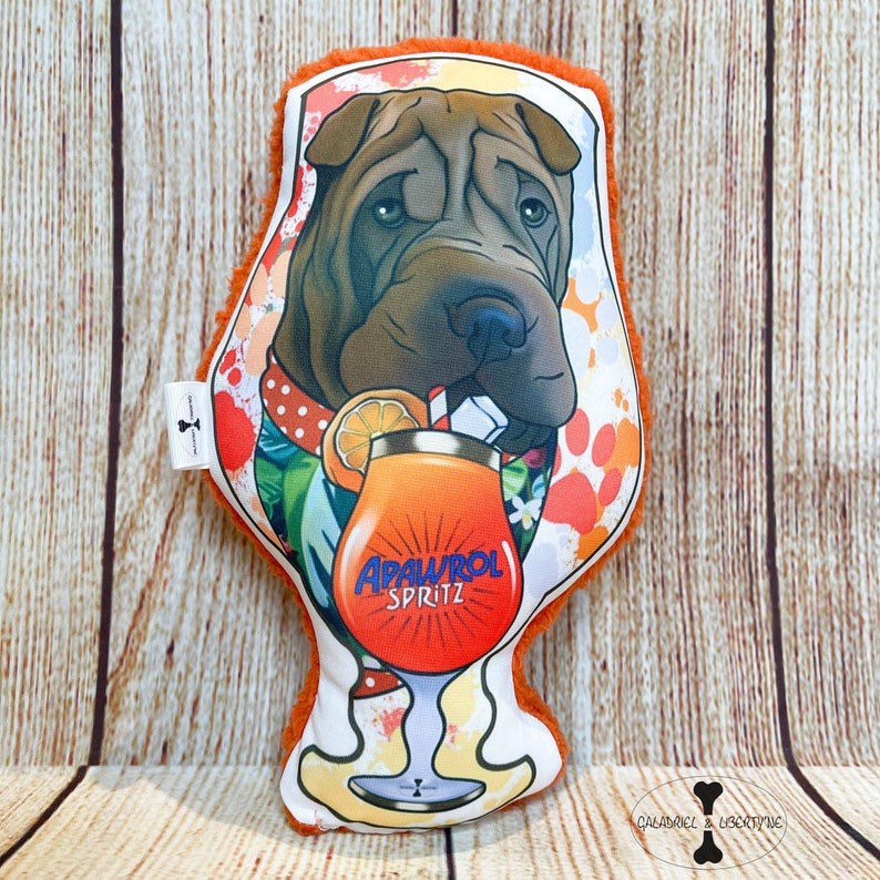 Toy //Spritz Dog// soft plush, Apérol Spritz glass, shar pei, for dog or cat, with squeaker image 2