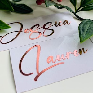 Decalque com nome personalizado, decalque com nome personalizado em folha, decalque com nome personalizado com glitter, decalque em vidro de vinho, etiquetas de despensa, decalque em caixa de presente de dama de honra