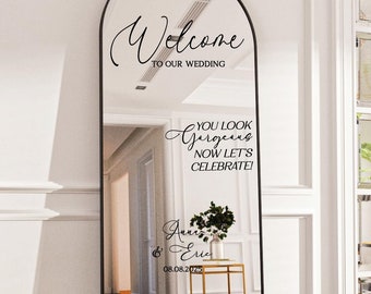 Bem-vindo ao nosso decalque de vinil para espelho de casamento, adesivo de casamento de boas-vindas personalizado, decalque de espelho de casamento, espelho ou placa DIY, SOMENTE DECALQUE personalizado