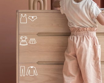 Small Elegant Child&#39;s Bedroom Icons Decals, Closet Stickers, Cupboards Decals, Drawers Decals, Nursery Vinyl Decals, Bedroom Organisation