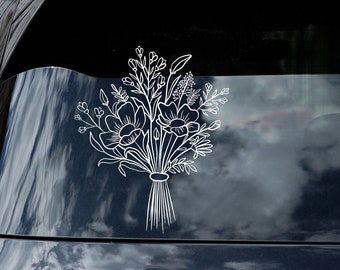 Wildflower Bouquet Decal, Flower Bouquet Sticker, Plant Lover Decal, Floral Bouquet for laptop, car, window, tumbler, mirror, water can