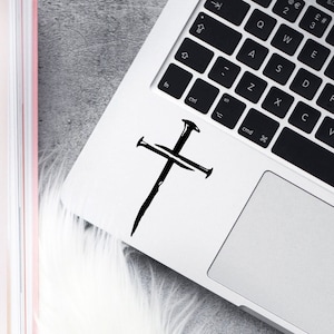 Calcomanía de cruz religiosa, pegatina cruzada, brillo rosa oro Dios es mayor pegatina, calcomanía de Jesús cristiano para macbook, coche, cuaderno