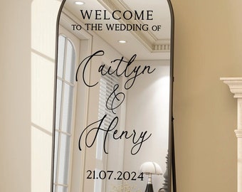 Bem-vindo ao decalque de espelho de selfie de casamento, adesivo de boas-vindas de casamento personalizado, decalque de espelho de casamento, placa de recepção, SOMENTE DECALQUE personalizado