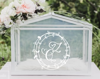 Personalized Wreath Wishing Well and Card Box Decal, Wedding Signs Sticker, Wishing Well sticker, Cards Box decal