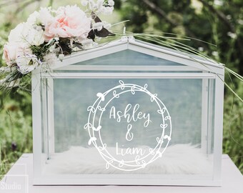 Personalized Wreath Wishing Well and Card Box Decal, Wedding Signs Sticker, Wishing Well sticker, Cards Box decal
