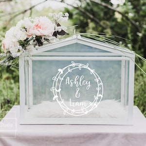 Corona personalizada deseando bien y calcomanía de caja de tarjetas, pegatina de letreros de boda, pegatina de pozo de deseos, calcomanía de caja de tarjetas