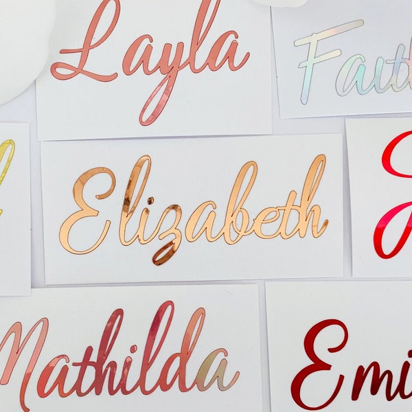 Custom Name Stickers, Foil Rose Gold Wedding Party Sticker, Foil Names Decals, Chrome Wedding Decal, Rainbow Glasses Decal, Pantry Labels