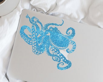 GLITTER Octopus decal, Octopus sticker for macbook, laptop, car, notebook, tablet