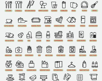 Small Elegant Kitchen Utensil Icon Decals, Kitchen Icons Stickers, Kitchen Organizing Labels, Kitchen Cabinet Label Decals