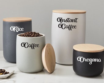 Decalcomanie canister, etichette canister, etichette jar, adesivo nome personalizzato, decalcomania della cucina, decalcomanie dell'organizzazione della cucina, adesivi da cucina personalizzati