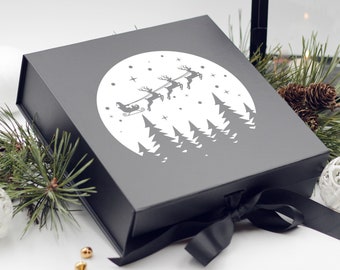 Christmas Gift Box, Merry Christmas Gift Box, Christmas Present Box, Xmas Gift Box, Christmas Eve Box, Christmas Deer and Santa Gift Box
