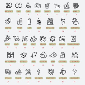 Kleine elegante koelkastpictogramstickers, keukenpictogrammenstickers, koelkastorganiserende etiketten, voedseletiketstickers, koelkastvinylsticker