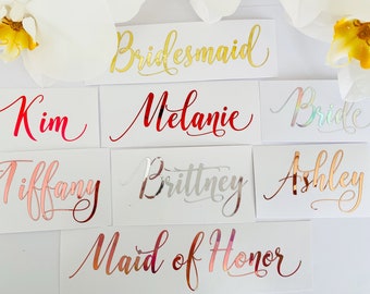 Custom Name Stickers, Foil Rose Gold Wedding Party Sticker, Foil Names Decals, Chrome Wedding Decal, Pantry Decal, Pantry Labels