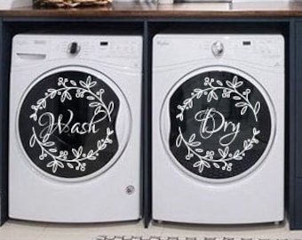 Calcomanías de lavado y secado - Juego de 2 calcomanías, Calcomanías de lavandería, Organizador de lavandería, Calcomanía de lavadora, Máquina secadora Decal