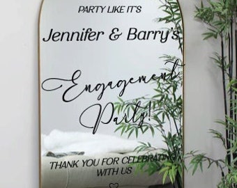 Engagement Party Mirror Decal, Custom Party Sticker, Personalised Welcome Mirror Vinyl Decal, DIY Mirror or Sign, Personalized DECAL ONLY