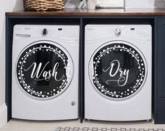 Wash and Dry decals - Set of 2 decals, Laundry Room Decals, Laundry Organizer, Washing machine Decal, Dryer machine Decal