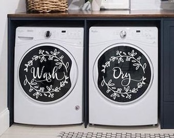Calcomanías de lavado y secado - Juego de 2 calcomanías, Calcomanías de lavandería, Organizador de lavandería, Calcomanía de lavadora, Máquina secadora Decal