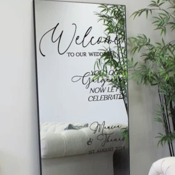 Bienvenue dans notre sticker vinyle miroir de mariage, sticker bienvenue mariage personnalisé, sticker miroir mariage, miroir DIY ou enseigne, sticker personnalisé UNIQUEMENT