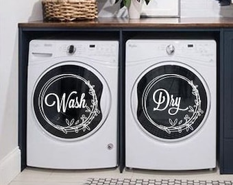 Calcomanías de lavado y secado - Juego de 2 calcomanías, Calcomanías de lavandería, Organizador de lavandería, Calcomanía de lavadora, Máquina secadora Decal