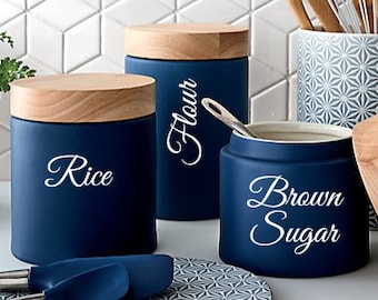 Decalcomanie canister, etichette canister, etichette jar, adesivo nome personalizzato, decalcomania della cucina, decalcomanie dell'organizzazione della cucina, adesivi da cucina personalizzati