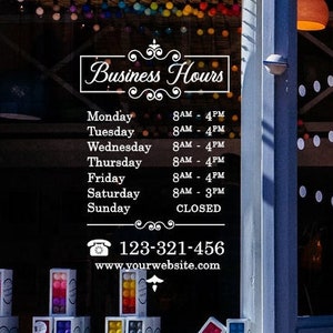 Business Hours Decal, OPENING HOURS, Store Hours Decal, Personalized Opening Hours Sticker, Store window decal, Hours of Operation Decal