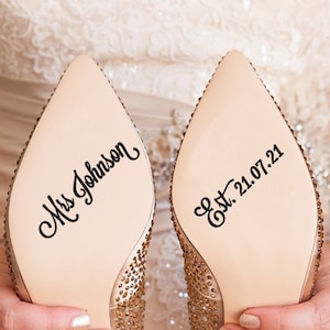 Name und Datum Hochzeitsschuhe Sticker, Hochzeitsschuhe Sticker, Hochzeitsaufkleber, personalisierte Hochzeitsschuhe Sticker