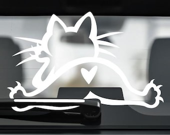 Dekal med kattvindrutetorkare, vinylklistermärke med kattvindrutetorkare, dekal med katt som viftar på svansen, dekal med kattbakrutetorkare