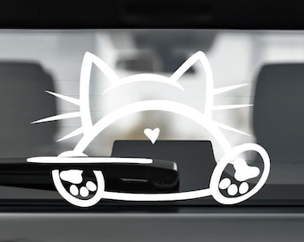 Dekal med kattvindrutetorkare, vinylklistermärke med kattvindrutetorkare, dekal med katt som viftar på svansen, dekal med kattbakrutetorkare