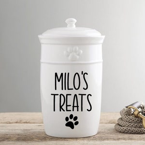 Personalised Dog Treat Jar Decal, DECAL ONLY, Personalised Pet Name Decal with Paw, Dog Name Decal, Cat name Decal, Pet Bowl Decal