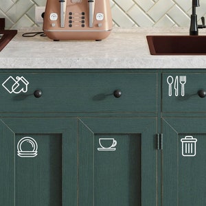 Calcomanías de iconos de utensilios de cocina, pegatinas de iconos de cocina, etiquetas de organización de cocina, calcomanías de etiquetas de gabinetes de cocina