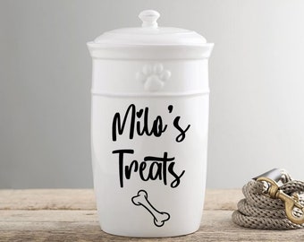 Tarro de golosinas para perros personalizado SOLAMENTE, Calcomanía personalizada para el nombre de la mascota con hueso, calcomanía para el nombre del perro, calcomanía para el nombre del gato, calcomanía para el tazón para mascotas