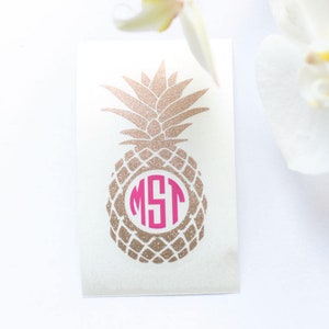 Calcomanía de monograma de piña, calcomanía de piña de oro rosa brillante, calcomanía de monograma de brillo, calcomanía Yeti, monograma de piña personalizado