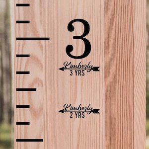 Growth Chart Add-On, Vinyl Decal Height Marker, Arrow with Name and Years, Custom Years Stickers, Birth day to 18yrs, 20 pcs
